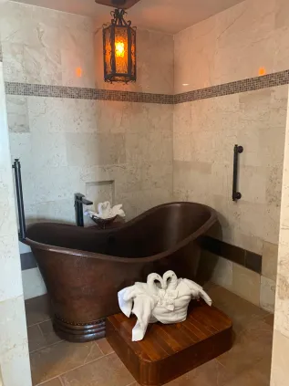 Luxury bathroom with copper tub